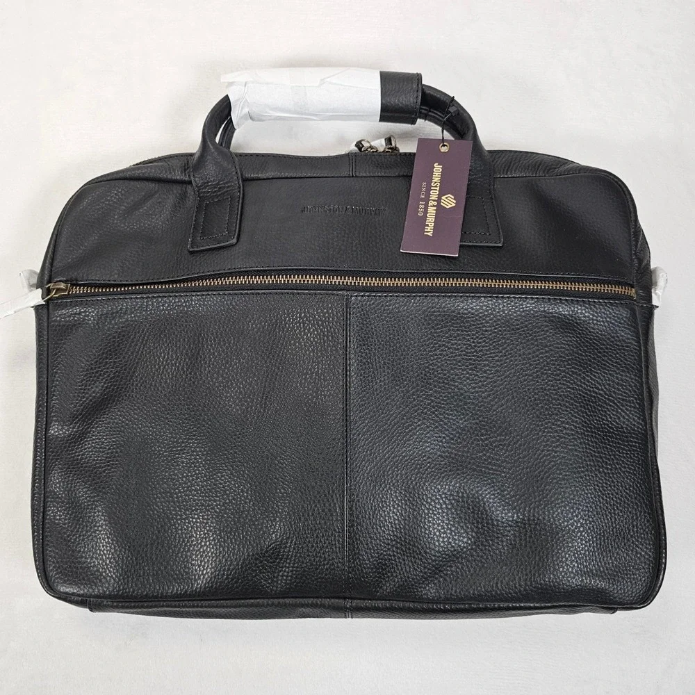 Johnston & Murphy Briefcase Mens Leather Laptop Business Bag Black‎ OS